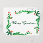 Simple Elegant Green Leaf Decor Merry Christmas Ho シーズンポストカード (正面/裏面)