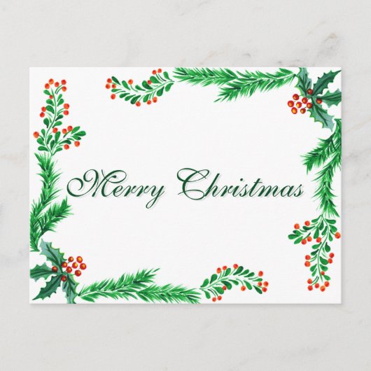 Simple Elegant Green Leaf Decor Merry Christmas Ho シーズンポストカード (正面)