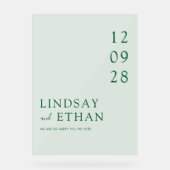 Simple Elegant Green Transparent Wedding アクリルサイン (正面)