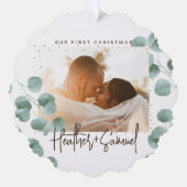 Simple Elegant Greenery Merry and Married Photo オーナメントカード (正面)