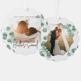 Simple Elegant Greenery Merry and Married Photo オーナメントカード
