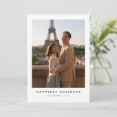 Simple Elegant Happiest Holidays Newlywed Photo シーズンカード (スタンド正面)