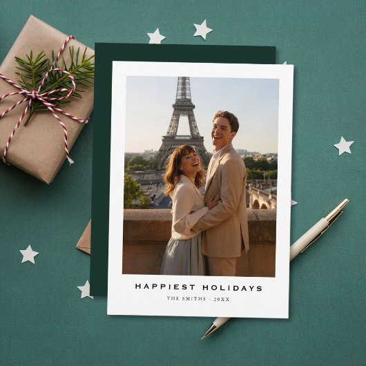 Simple Elegant Happiest Holidays Newlywed Photo シーズンカード