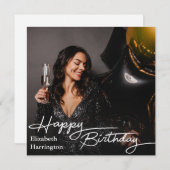 Simple Elegant Happy Birthday Photo サンキューカード (正面/裏面)