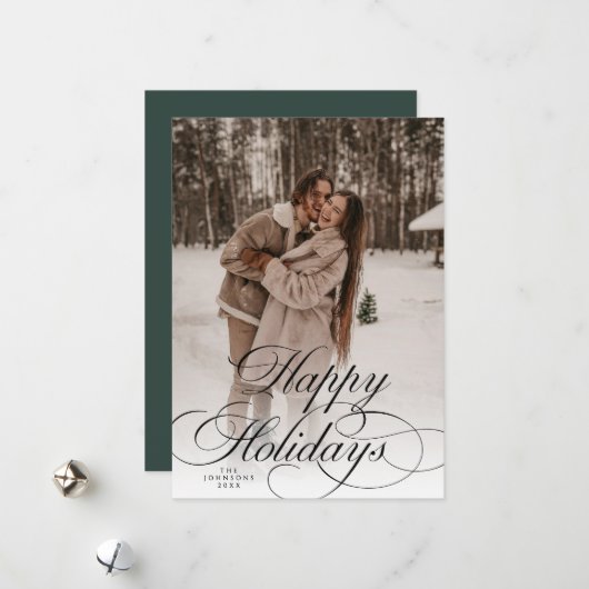 Simple Elegant Happy Holidays Photo Christmas  シーズンカード (正面/裏面インサイチュ)