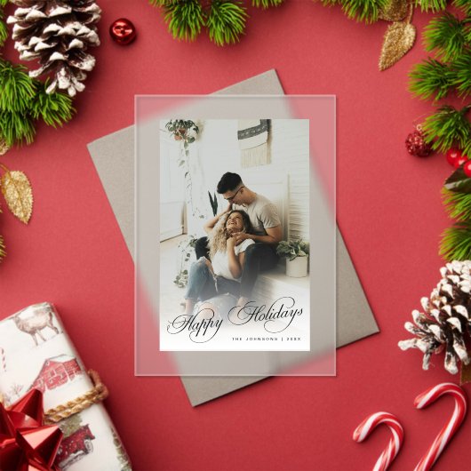 Simple Elegant Happy Holidays Photo Christmas Card アクリル招待状 (インサイチュ (クリスマス))