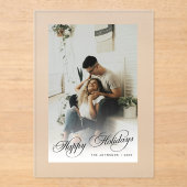 Simple Elegant Happy Holidays Photo Christmas Card アクリル招待状 (正面)