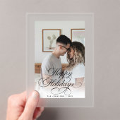 Simple Elegant Happy Holidays Photo Christmas Card アクリル招待状 (インサイチュ (ポータブル))