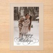 Simple Elegant Happy Holidays Photo Christmas Card アクリル招待状 (正面)