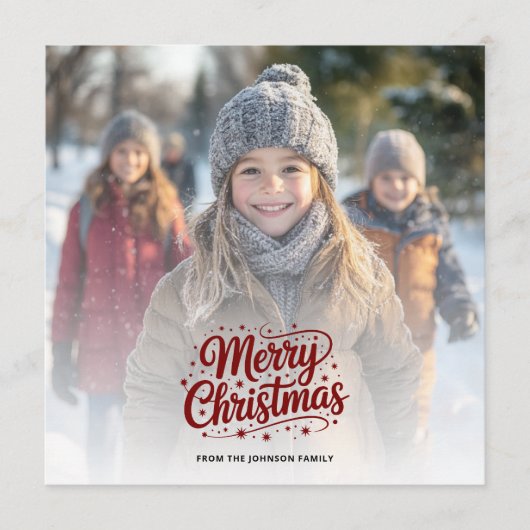 Simple Elegant Merry Christmas Photo Card Gradient シーズンカード (正面)