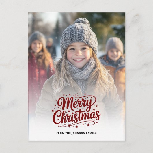 Simple Elegant Merry Christmas Photo Card Gradient シーズンポストカード (正面)