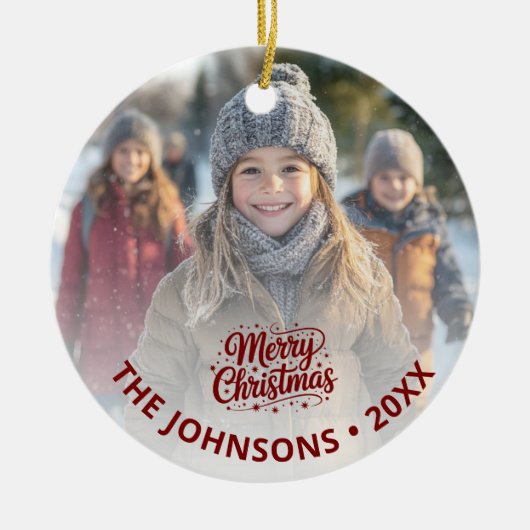 Simple Elegant Merry Christmas Photo Card Gradient セラミックオーナメント (正面)