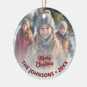 Simple Elegant Merry Christmas Photo Card Gradient セラミックオーナメント (左)