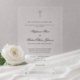Simple Elegant Minimalist Cross Church Wedding アクリル招待状