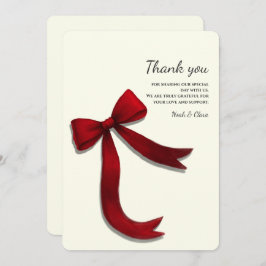 Simple Elegant Minimalist Red Bow サンキューカード