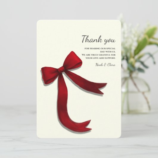 Simple Elegant Minimalist Red Bow サンキューカード (スタンド正面)