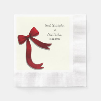 Simple Elegant Minimalist Red Bow 縁ありカクテルナプキン