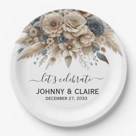 Simple Elegant Modern Boho Pampas Grass Classic ペーパープレート (正面)