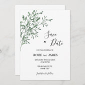 Simple Elegant Modern Greenery Save the Date セーブザデート (正面/裏面)
