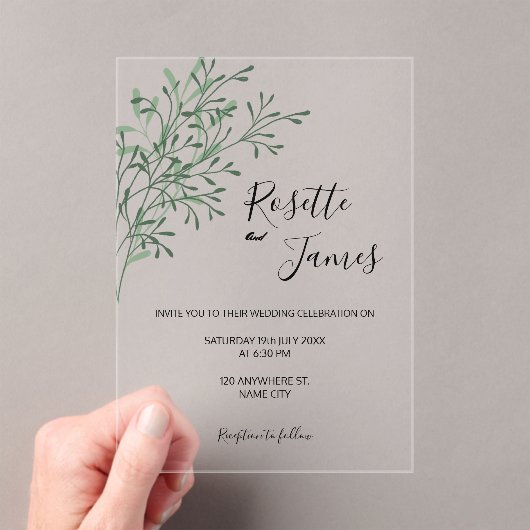 Simple Elegant Modern Greenery wedding  アクリル招待状 (インサイチュ (ポータブル))