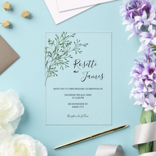 Simple Elegant Modern Greenery wedding  アクリル招待状 (インサイチュ (ウェディング))