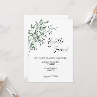 Simple Elegant Modern Greenery wedding Invitation 招待状