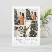Simple Elegant Modern Happy New Year Four Photo シーズンカード (スタンド正面)