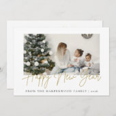 Simple Elegant Modern Happy New Year One Photo シーズンカード (正面/裏面)