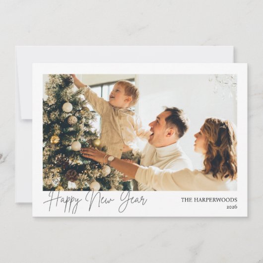 Simple Elegant Modern Happy New Year One Photo シーズンカード (正面)