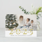 Simple Elegant Modern Happy New Year One Photo シーズンカード (スタンド正面)