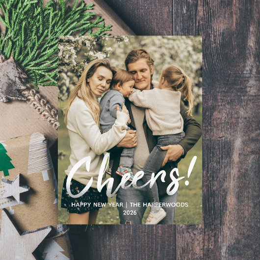 Simple Elegant Modern Happy New Year One Photo シーズンポストカード