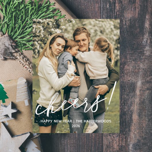 Simple Elegant Modern Happy New Year One Photo シーズンポストカード