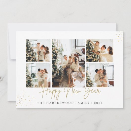 Simple Elegant Modern Happy New Year Photo Collage シーズンカード (正面)