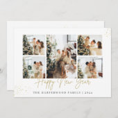 Simple Elegant Modern Happy New Year Photo Collage シーズンカード (正面/裏面)