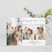 Simple Elegant Modern Happy New Year Three Photo シーズンカード (スタンド正面)