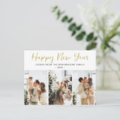 Simple Elegant Modern Happy New Year Three Photo シーズンポストカード (スタンド正面)