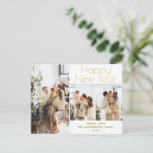 Simple Elegant Modern Happy New Year Three Photo シーズンポストカード (スタンド正面)