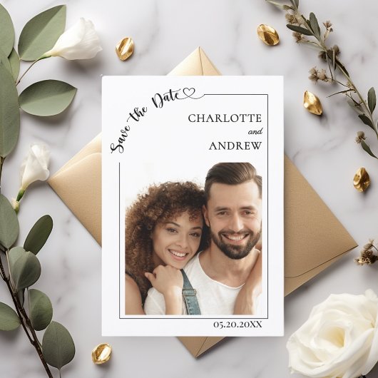 Simple elegant modern photo wedding Save the Date セーブザデート