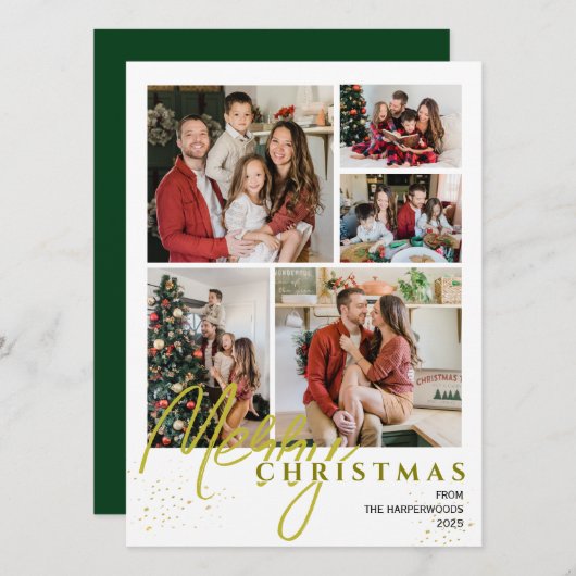  Simple Elegant modern Script 5 photo Christmas シーズンカード (正面/裏面)