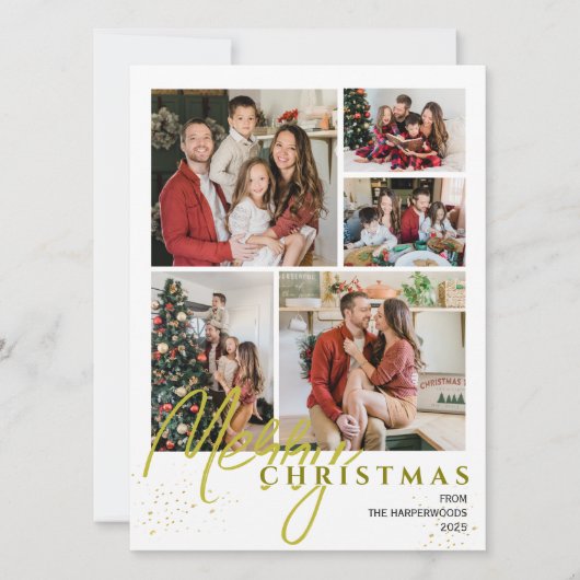  Simple Elegant modern Script 5 photo Christmas シーズンカード (正面)