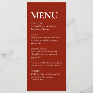 Simple Elegant  Modern Wedding Menu Red  メニュー