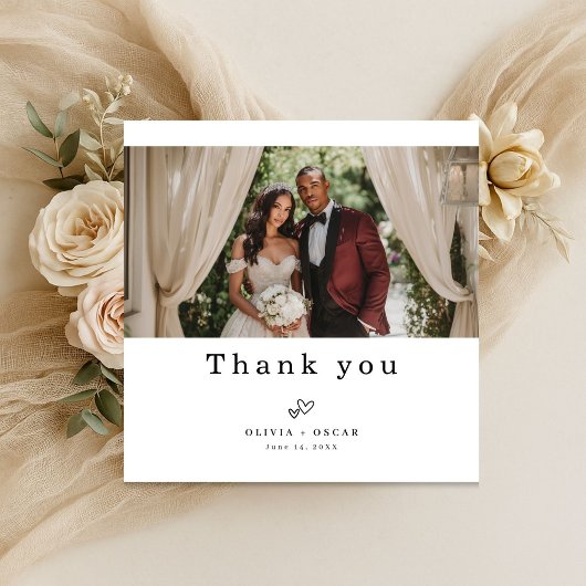 Simple Elegant Modern Wedding Photo Square サンキューカード