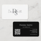Simple Elegant Monogram Initial QRcode Black White 名刺 (正面/裏面)