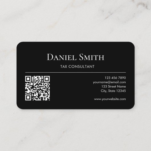 Simple Elegant Monogram Initial QRcode Black White 名刺 (裏面)