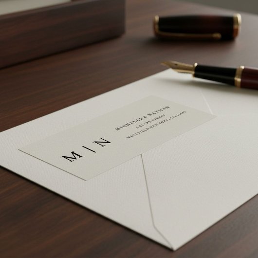 Simple elegant monogram minimalist black and white ラベル