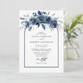 Simple Elegant Navy Blue Boho Floral Arch Wedding 招待状 (スタンド正面)