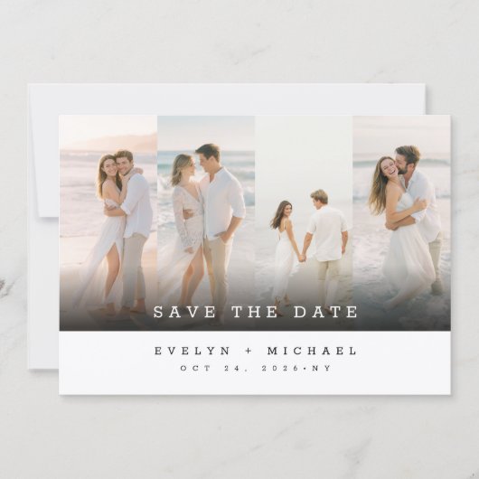 Simple Elegant Photo Collage Wedding Save The Date 招待状 (正面)