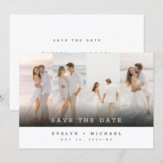 Simple Elegant Photo Collage Wedding Save The Date 招待状 (正面/裏面)