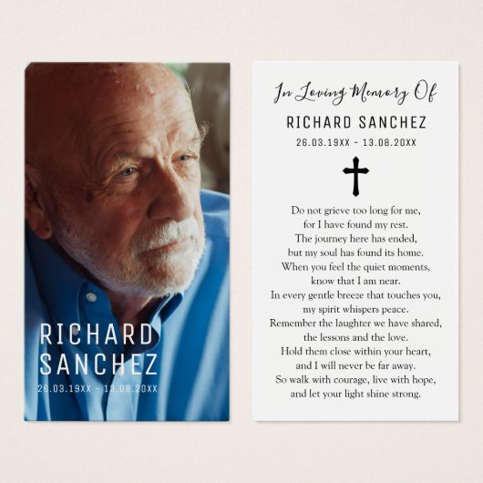 Simple Elegant Photo Funeral Sympathy Prayer Cards (正面&裏面)