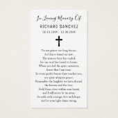 Simple Elegant Photo Funeral Sympathy Prayer Cards (裏面)